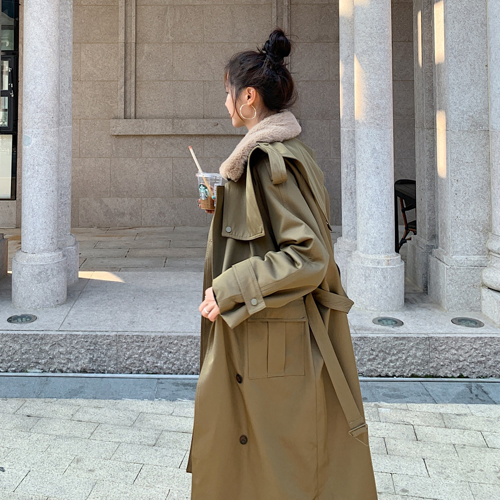 Winter New Style Stitching Over The Knee Thick Loose Coat Women