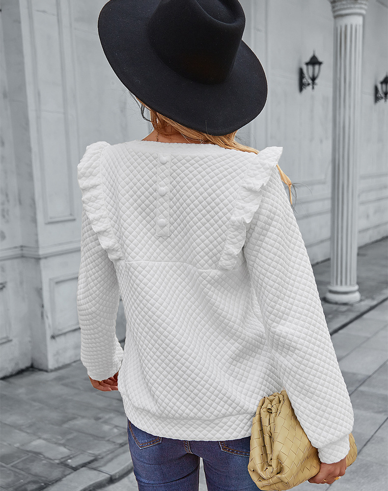 Temperament Commuter Quilted Sweater Solid Color T-shirt Women