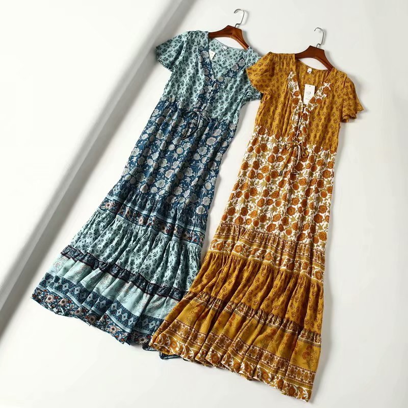 Women's Cotton Printed Short Sleeve Dress