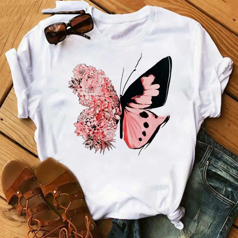Loose Round Neck White Ladies Casual T Shirt With Short Sleeves