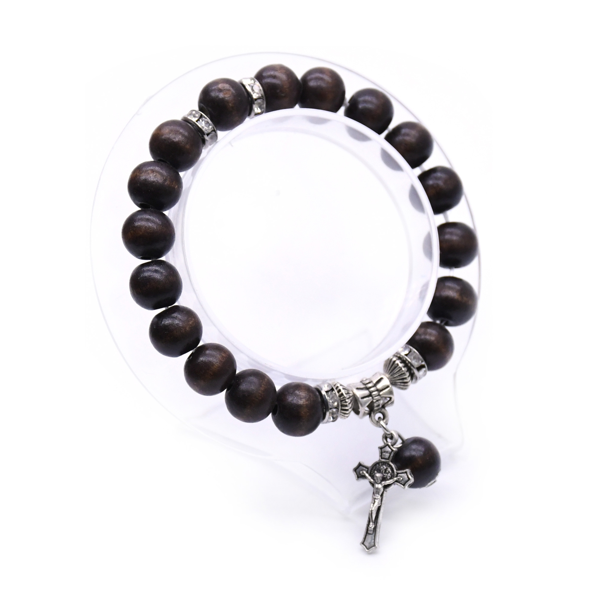 Popular Coffee Color Wooden Bead String Cross Bracelet