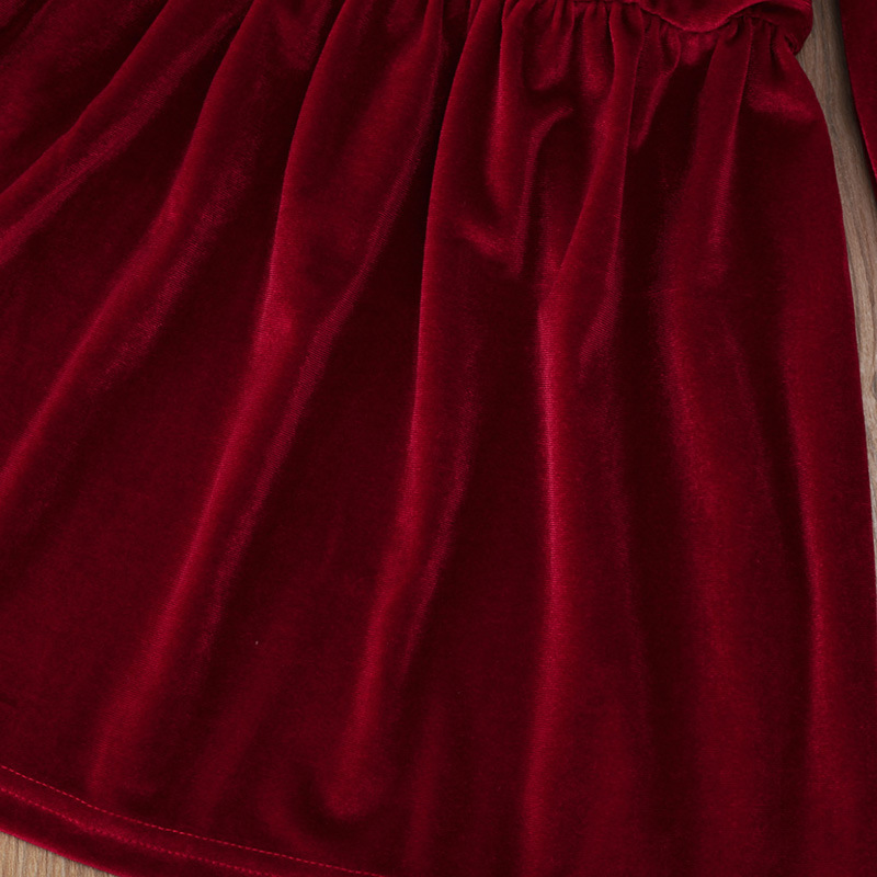 Red Lace Collar Long Sleeve Middle Child Dress