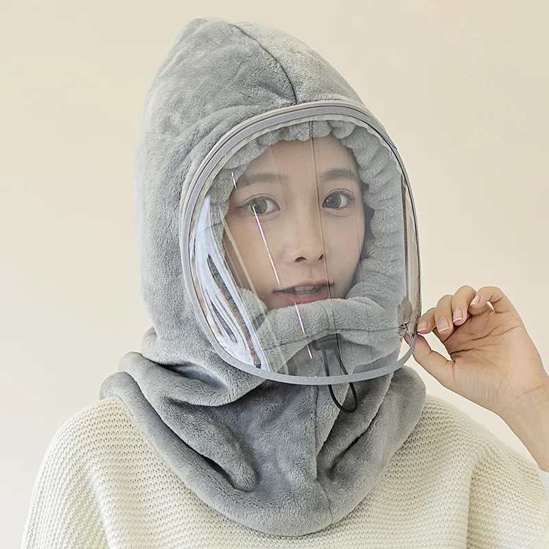 Autumn And Winter Women's Cycling Windproof Baotou Warm Hat Outdoor - Grey