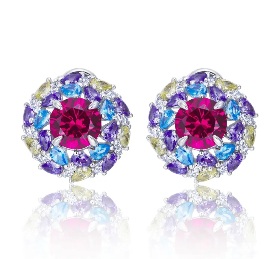 S925 Silver 6.5g 2ct Lab-Created Ruby Earrings
