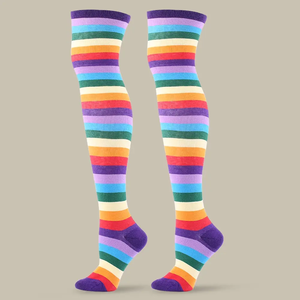 Festival Party Over The Knee Colorful Stripes Stockings