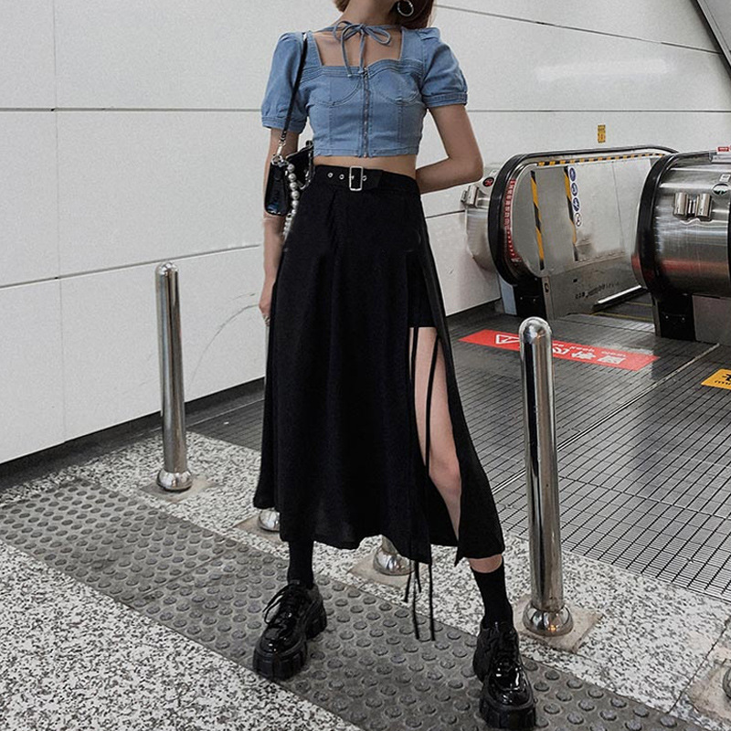 French Niche Hepburn Style Slit Skirt