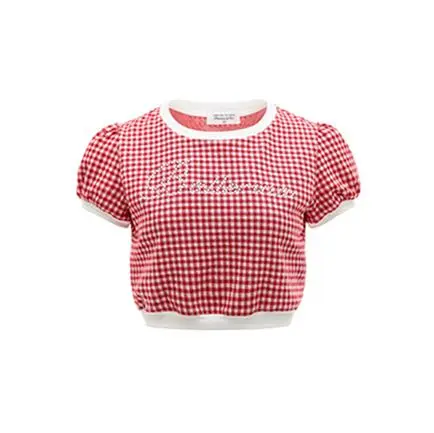 Strawberry Sweet Plaid Series Bowknot Halter Sling - Strawberry Check Vest-M