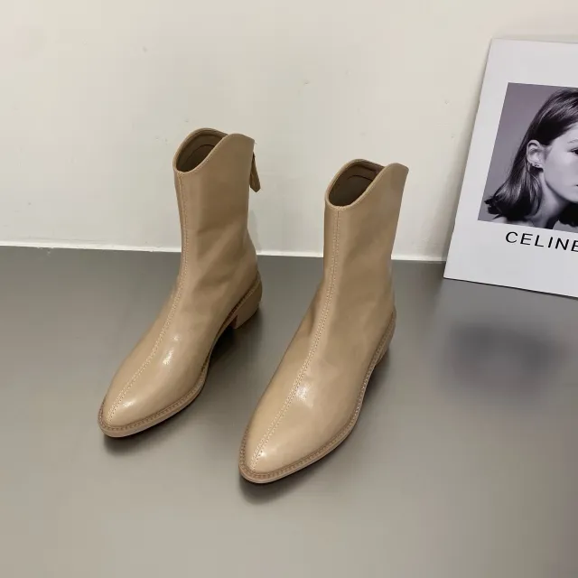 Women's Thick Heel Back Zipper Pointed Toe Ankle Boots Milk Tea Color Fleece 36 - Shop at LoveMi