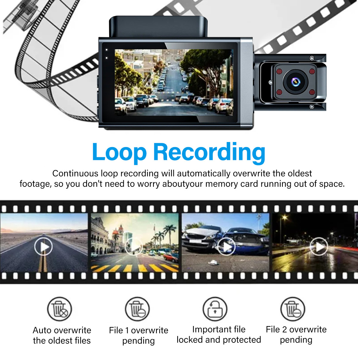 1296P HD Wifi Dash Cam Pro Car Camera Recorder 3-Lens Front Rear Night Vision UK