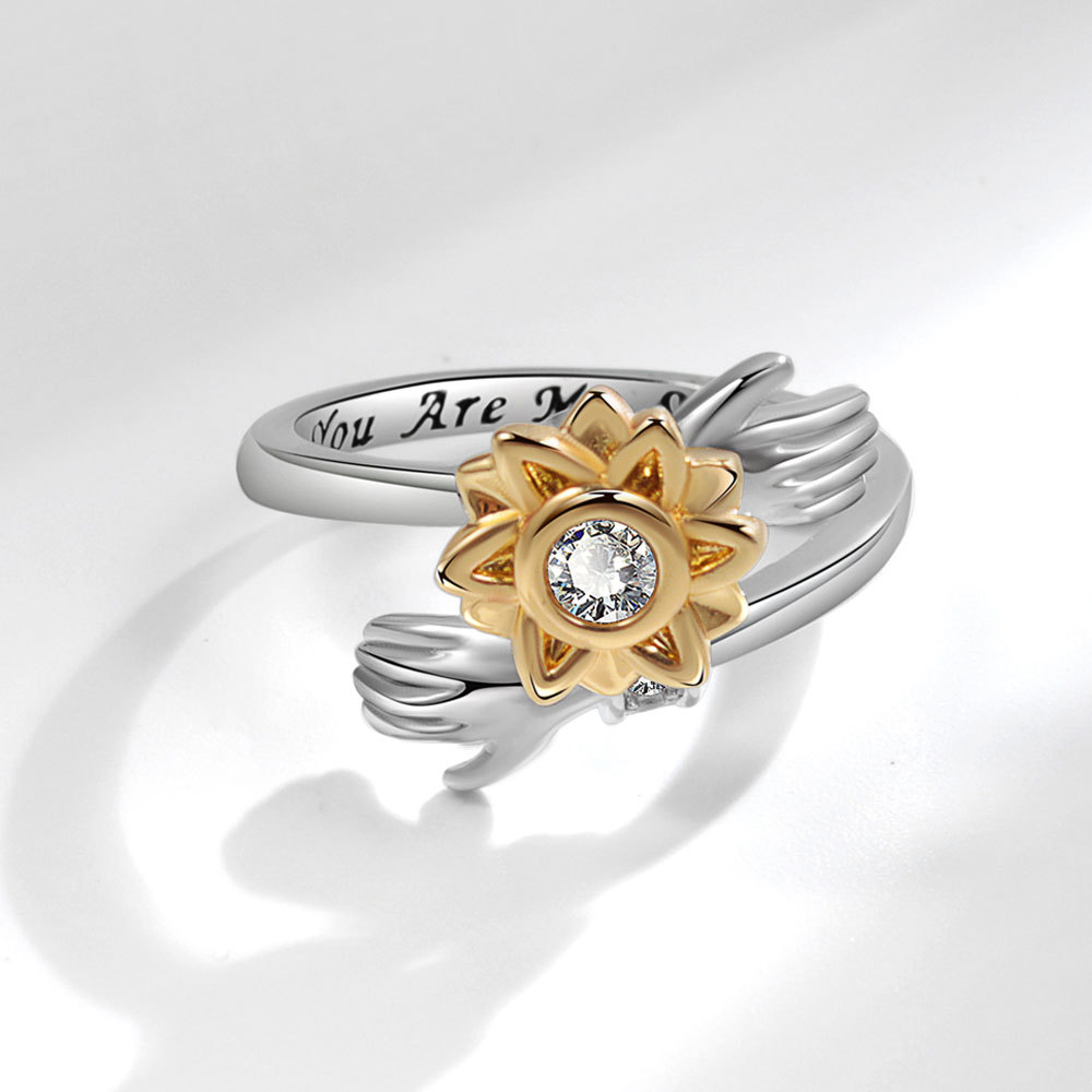 Title 5, Fashion adjustable sunflower rotating ring. Red...