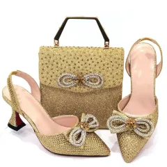 Women's Fashion Casual Party High Heels With Tote Bag - Gold - View 1