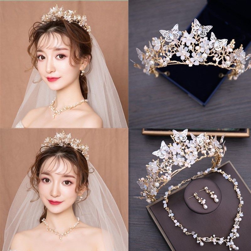 Veil Bride Wedding Dress Crown Three-piece Headdress Crown Super Fairy Series — foto 5