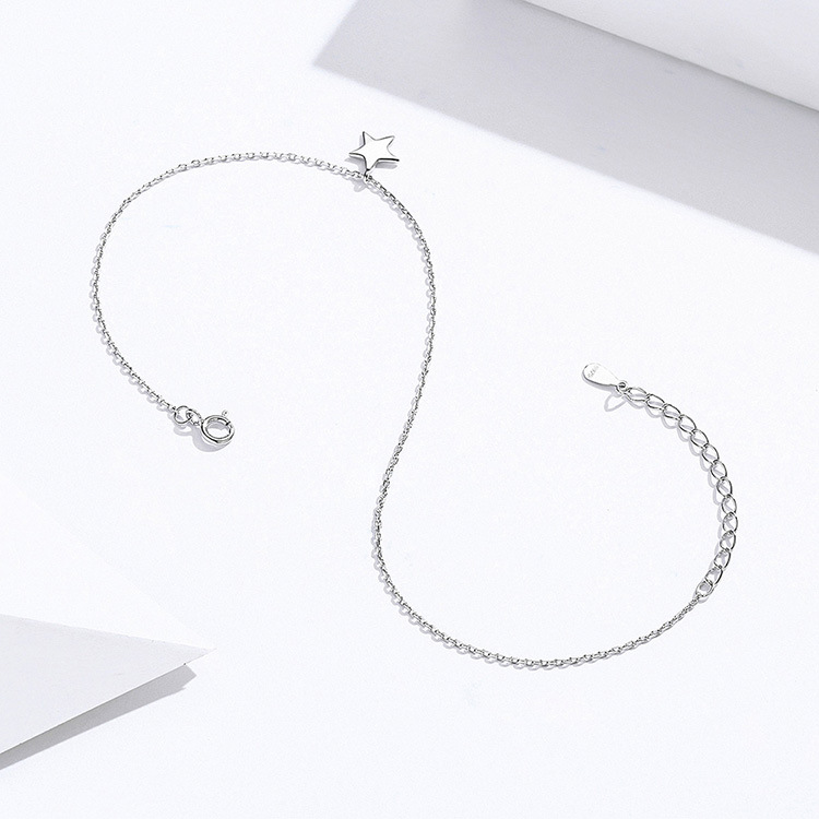 Simple White Gold Plated Pentagram S925 Sterling Silver Anklet