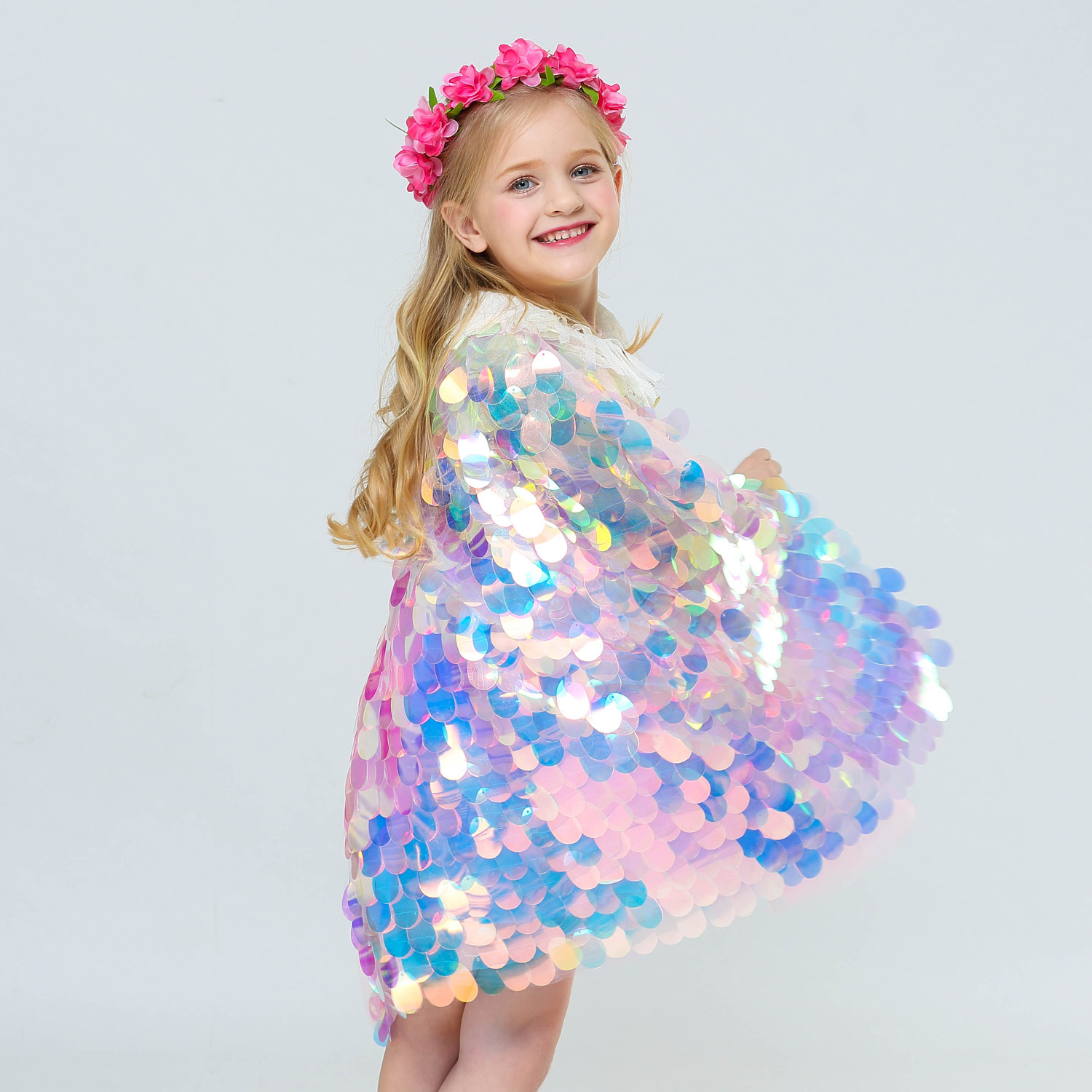 Girl Mermaid Cloak Sequin Cute Princess Sweet Cloak