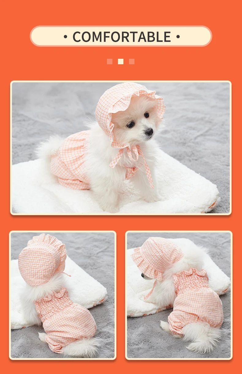 Title 5, Dog Clothes Set Orange Pet Jumpsuit With Hat Fa...