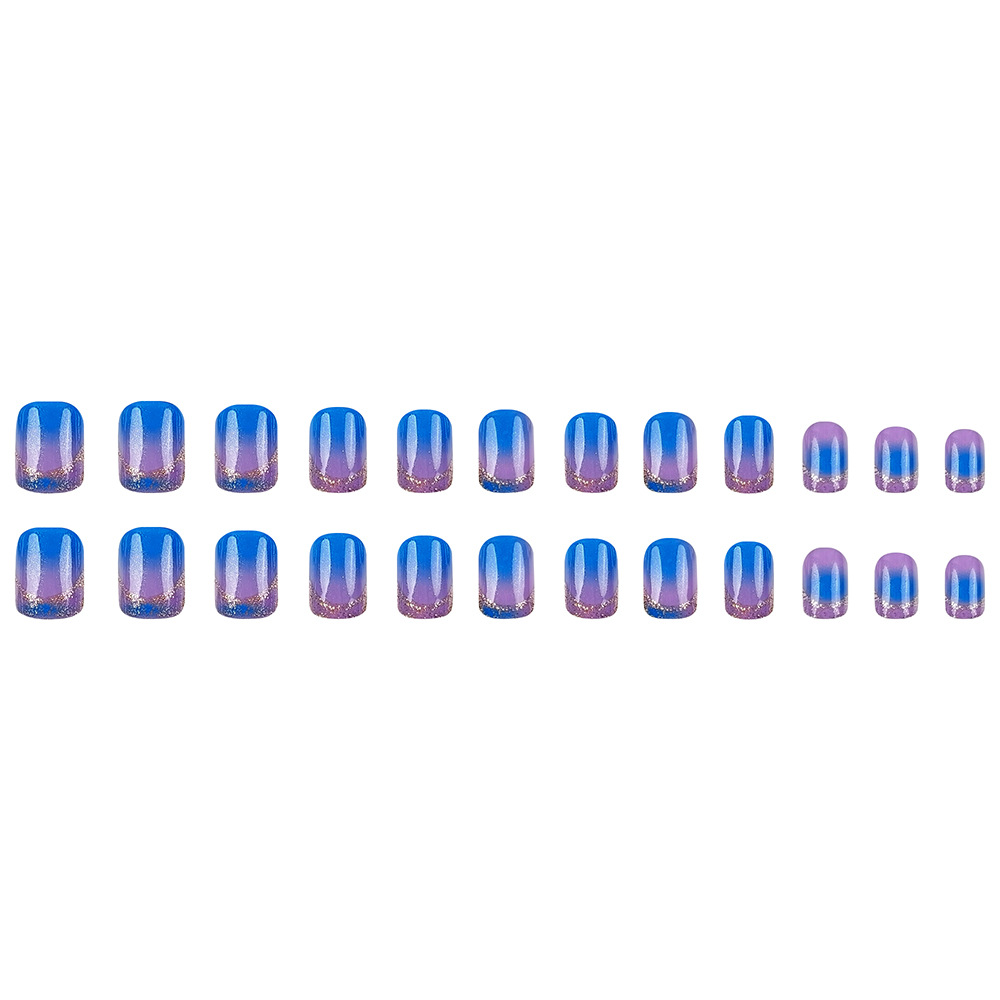24 Pieces Of Short Square Press-on Nail Purple Gradient Acrylic Nail Stickers With Glitter For French-style Nail Wear, Including 1 Piece Of Jelly Glue And 1 Nail File, Nail Accessories — foto 2