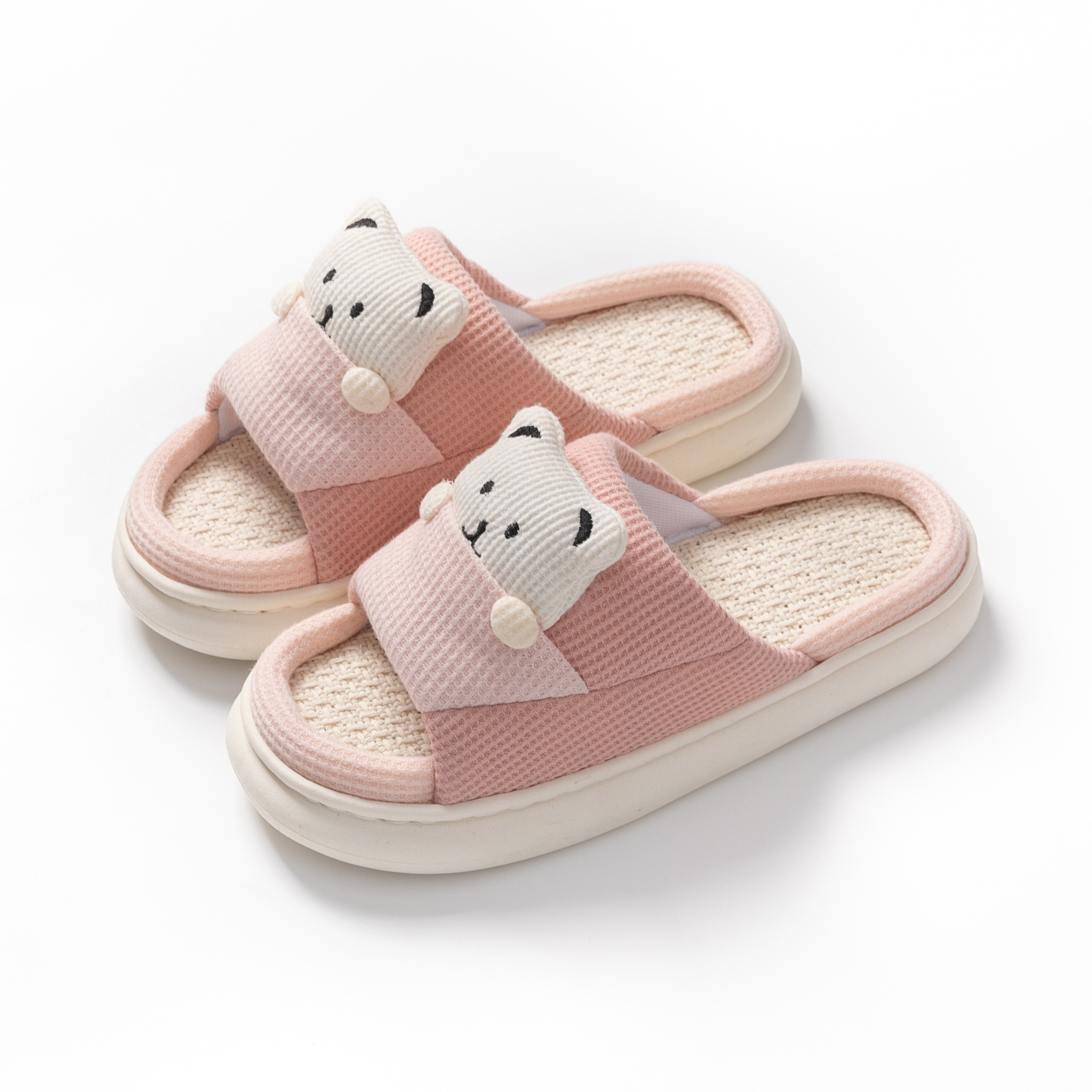 Cute Cartoon Bear Slippers Spring And Autumn Fashion Thick-soled  Mute Linen Slipper Women's House Shoes - Image 7