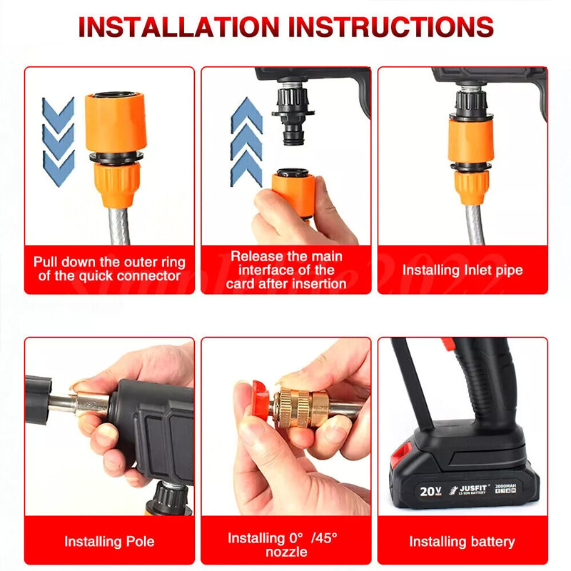 2 Battery Portable Cordless Car High Pressure Washer Jet Water Wash Cleaner Gun