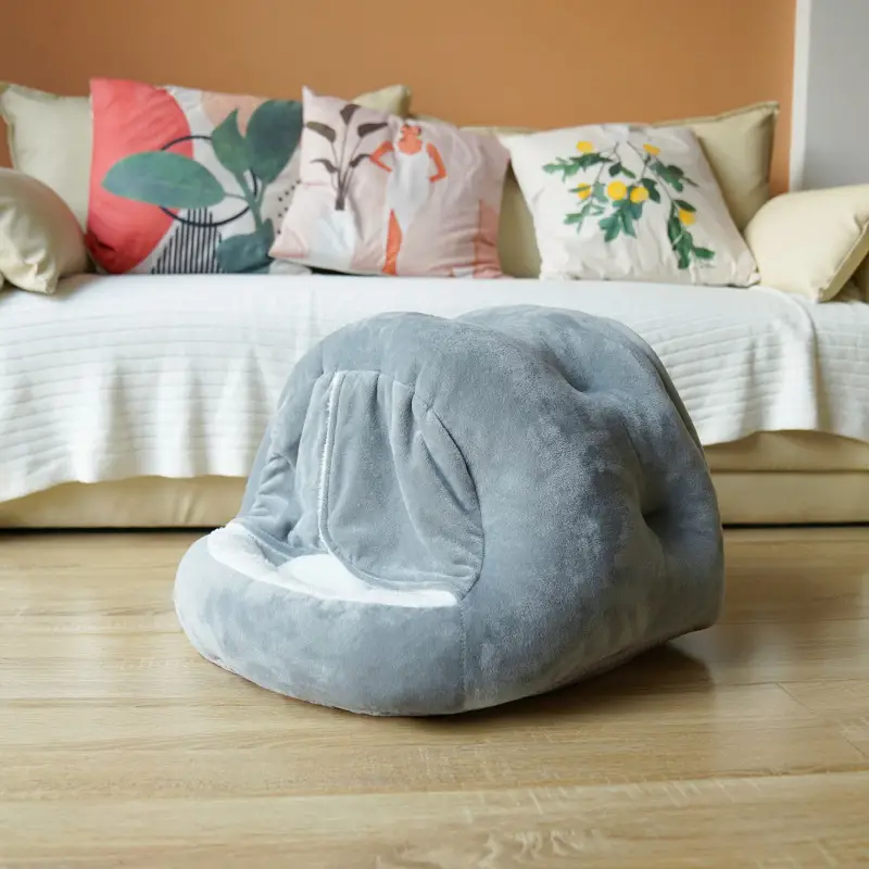New Short Velvet Mongolian Bag With Door Curtain Plush Comfortable Semi-closed Pet Cat Kennel Supplies