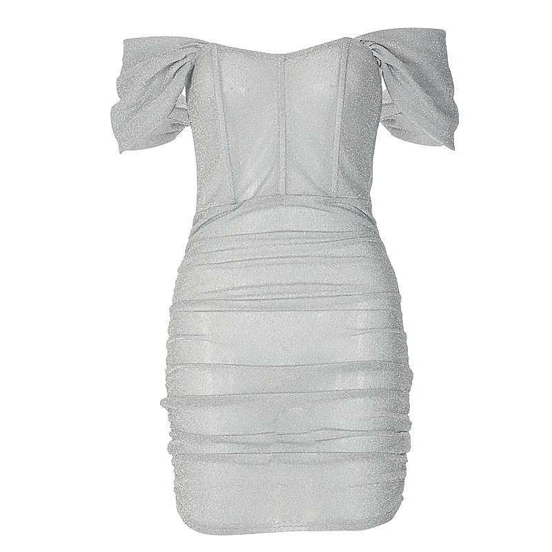 European And American Slim Package 1 Shoulder Pad Sleeve Solid Color Dress - 7