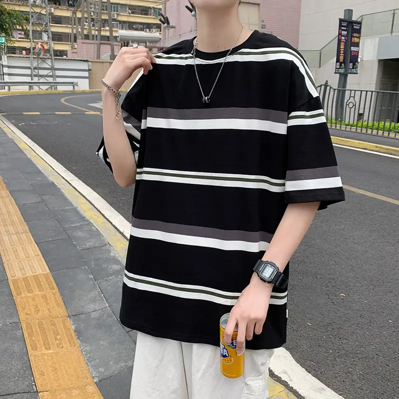 Summer Striped Short Sleeve T-shirt Men's Korean Version Loose