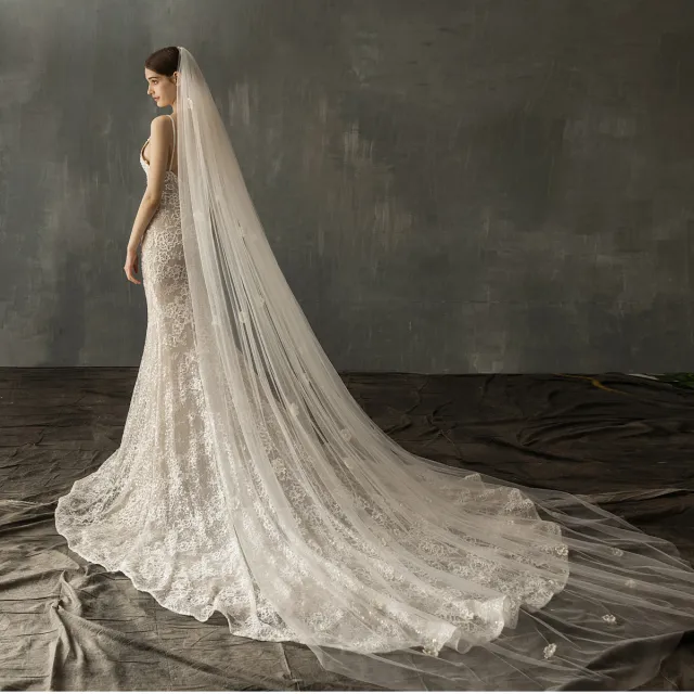 Bridal Church Wedding Pearl Long Tail Tulle White - Shop at LoveMi