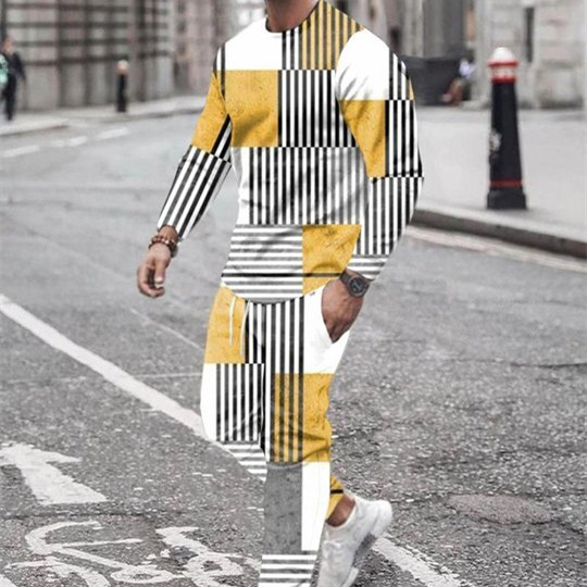 3d Digital Printing Crew Neck Sweater Sports Trousers Suit