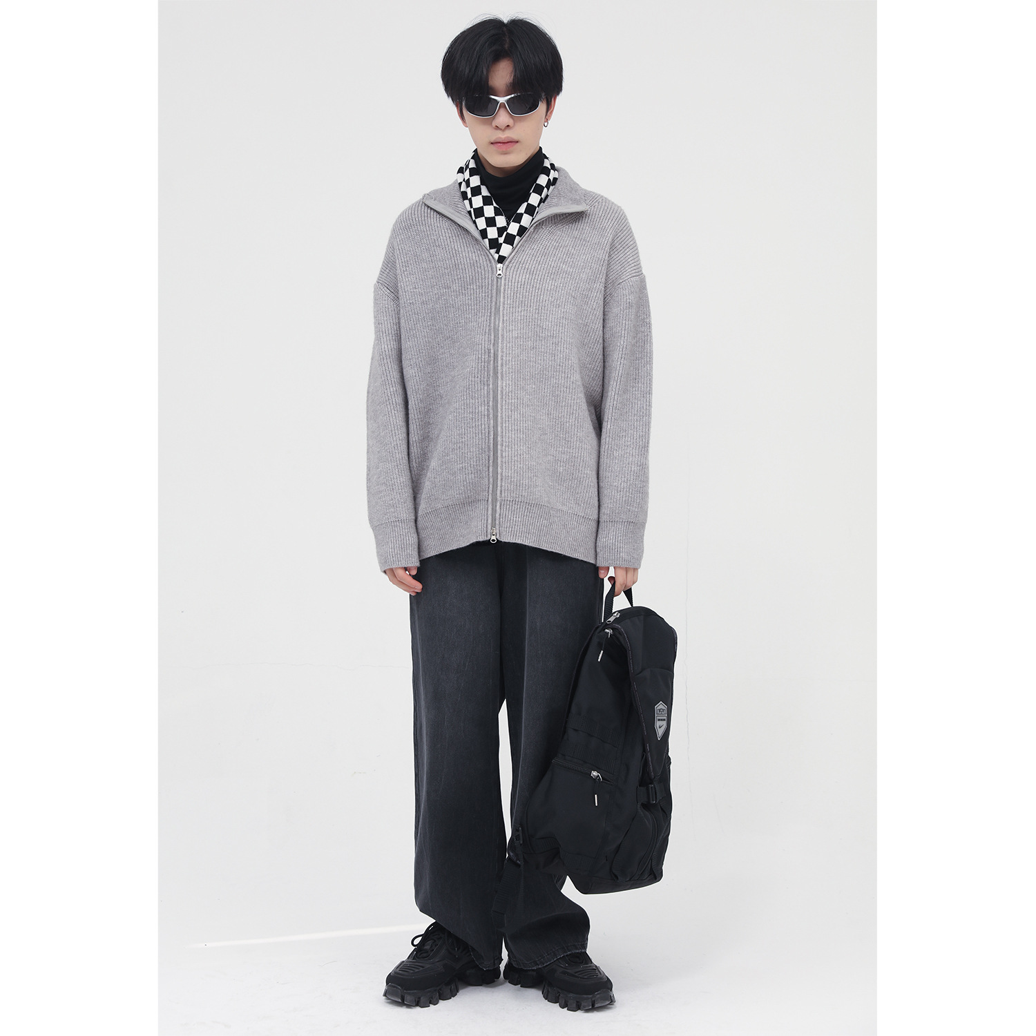 Loose Personality Double Zipper Design Lazy Style Knitted Sweater Men