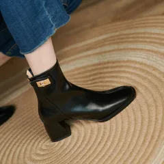 Fashion Women's Back Zipper High Heel Ankle Boots - Black - View 1