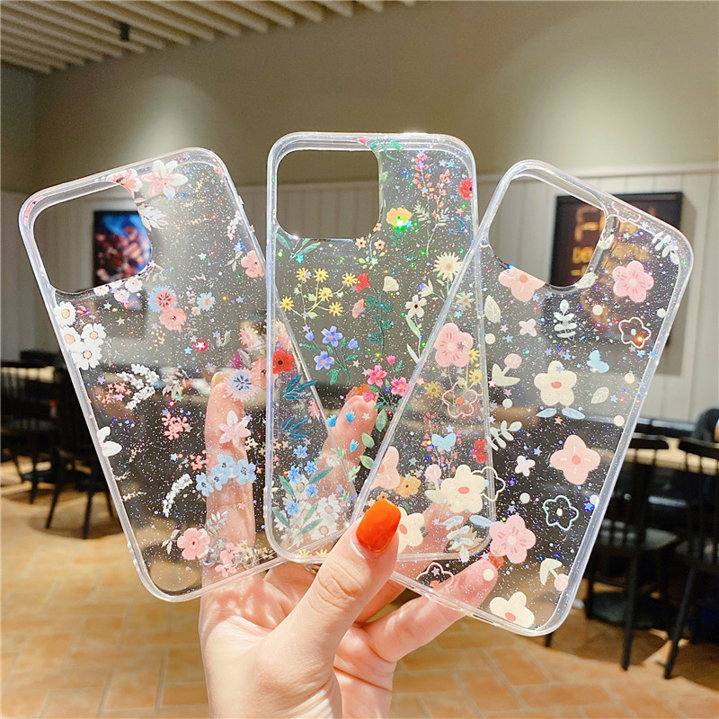 Small Floral Glitter Epoxy Phone Case