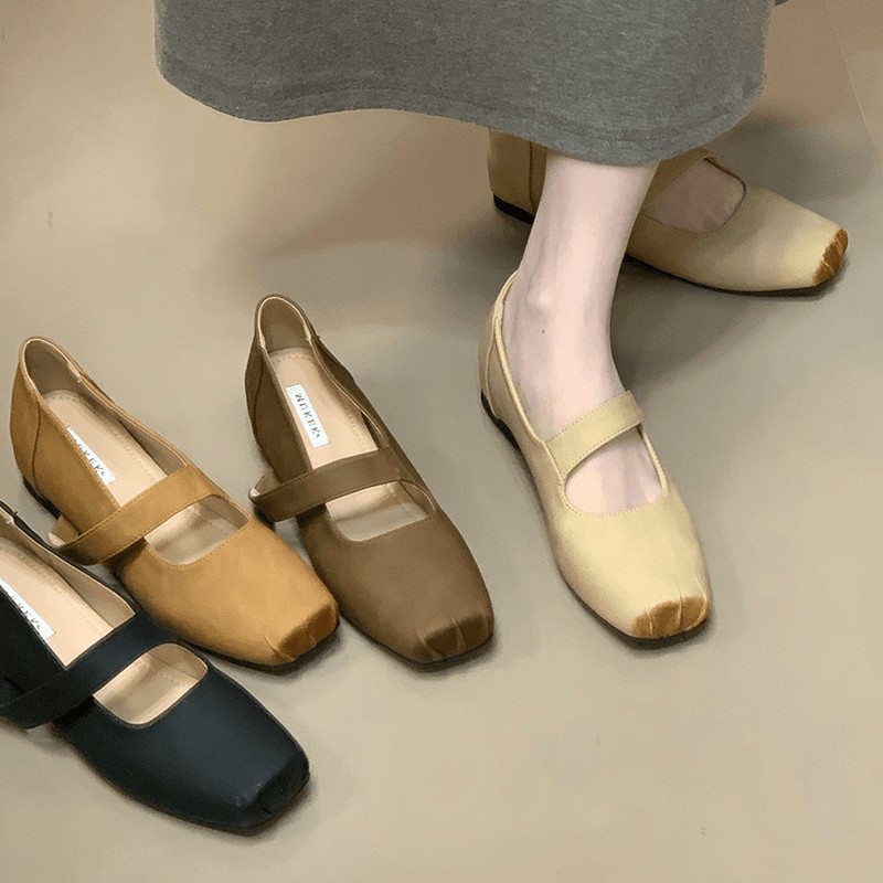 Women Split Toe Square Toe Mary Jane Flats, Single Strap Soft Faux Leather Minimalist Casual Daily Walking Shoes