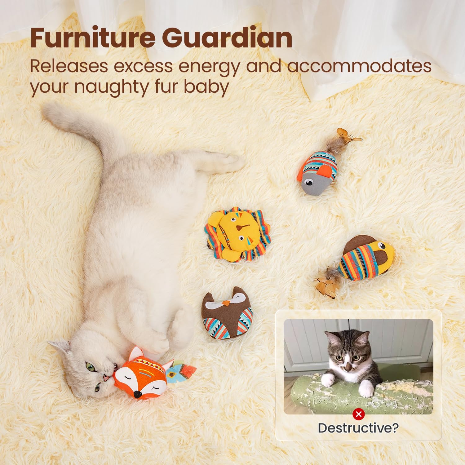 ألعاب قطط على شكل حيوانات الغابة مقاومة للعض مع نبتة القط التفاعلية، ألعاب ركل للقطط المنزلية، تعزز نشاط التمرين للقطط الصغيرة