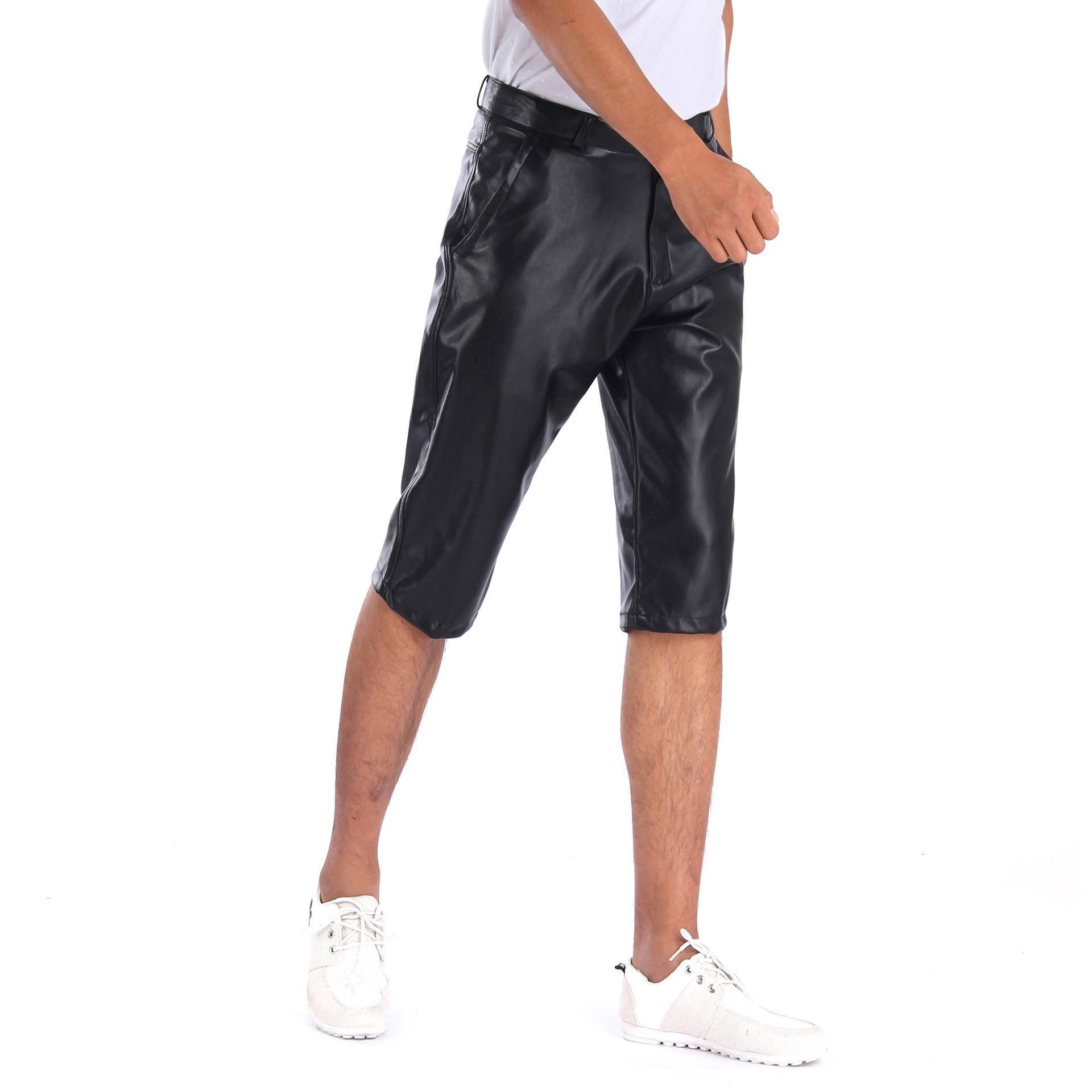 Title 6, Summer Stretch Lint-free Knitted Leather Shorts...