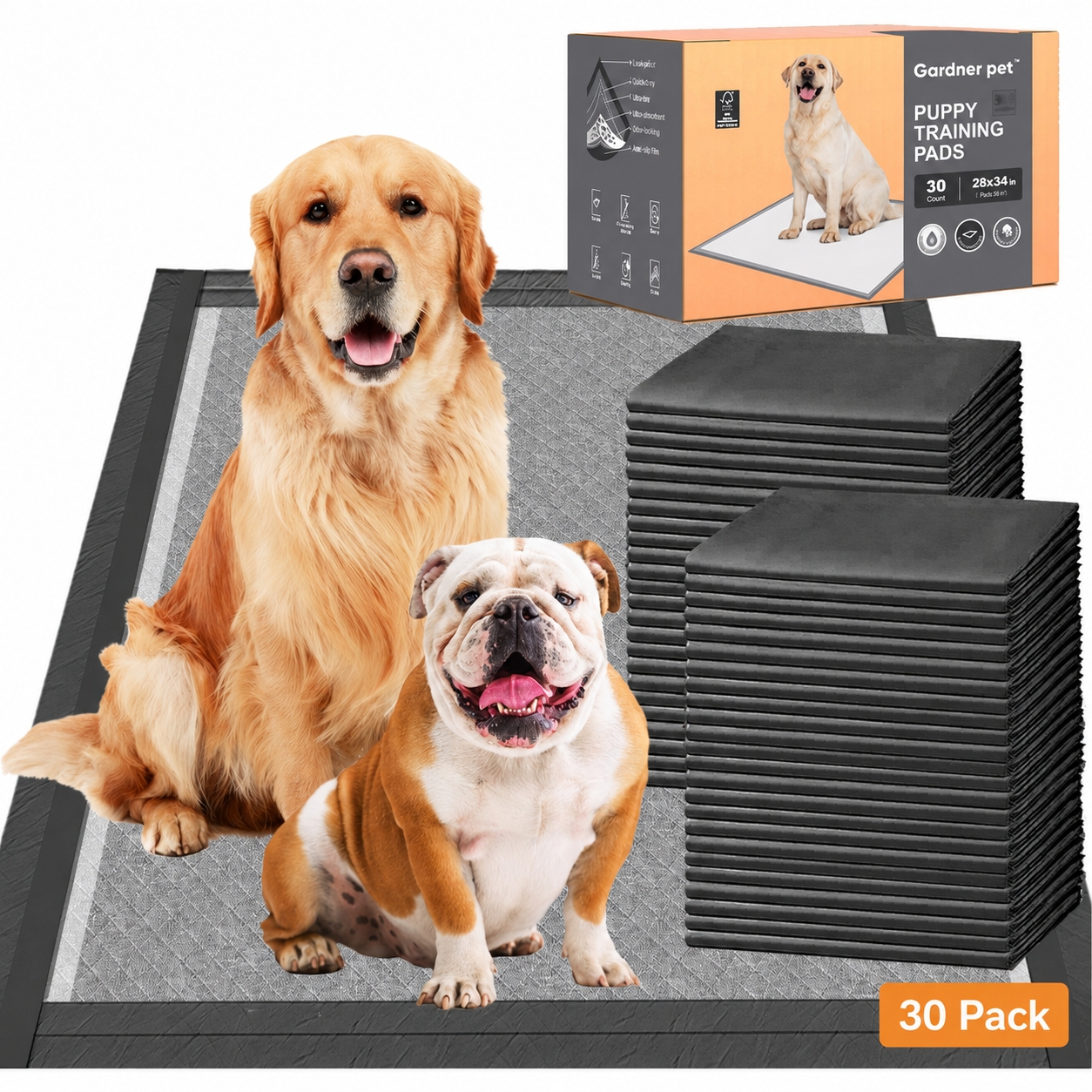 Charcoal Puppy Pads, XL 28x34, All Edge-Wrapped, Odor-Control Pad — image 5