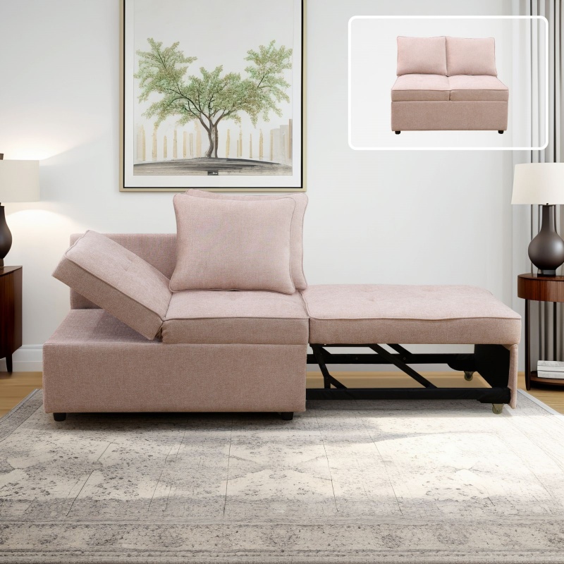 Pickup Only--Pink Sackcloth Living Room Sofabed