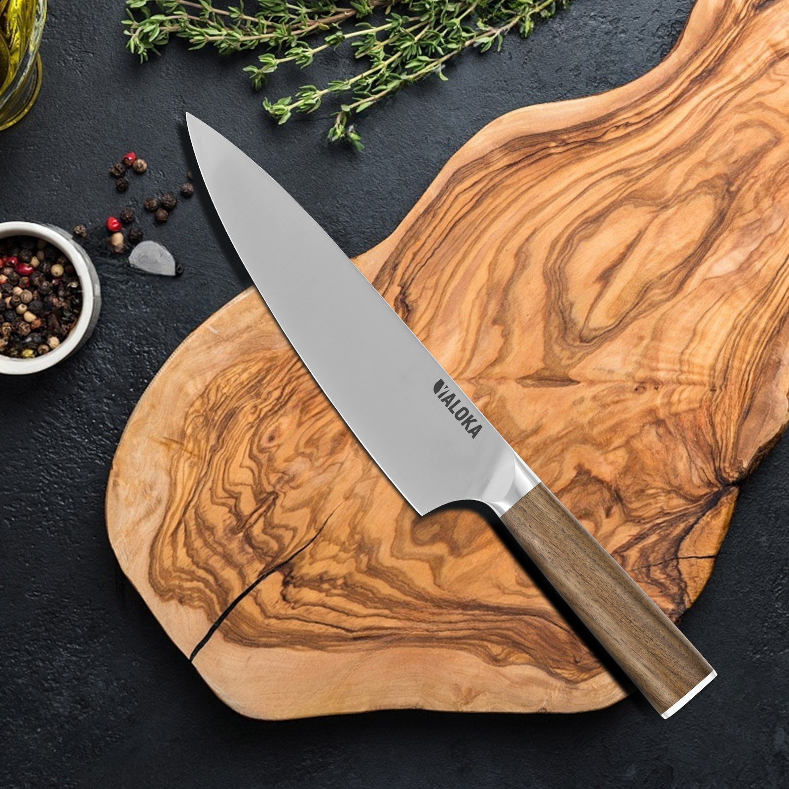 Japanese Chef Knife - 8-Inch Gyuto, Ultra Sharp. PROFESSIONAL CHEF KNIFE - The YALOKA chef knife's simple beauty and practical functionality make it a must-have for every kitchen. Its full handle design, without rivets, balances the vegetable knife for ma