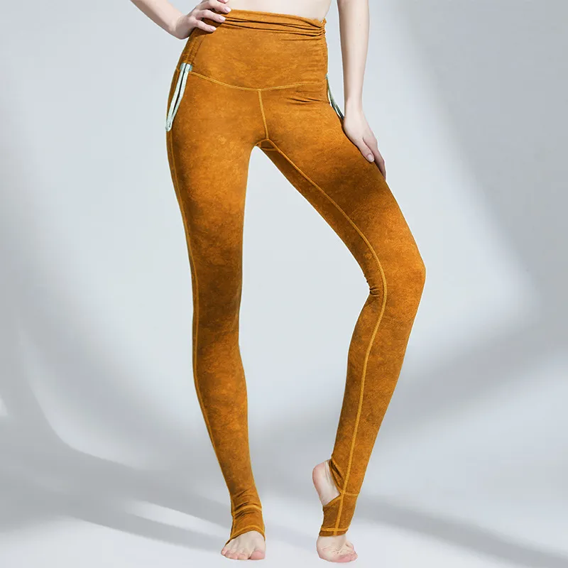 Drawstring Foot Exercise Fitness Yoga Pants - Camouflage Orange