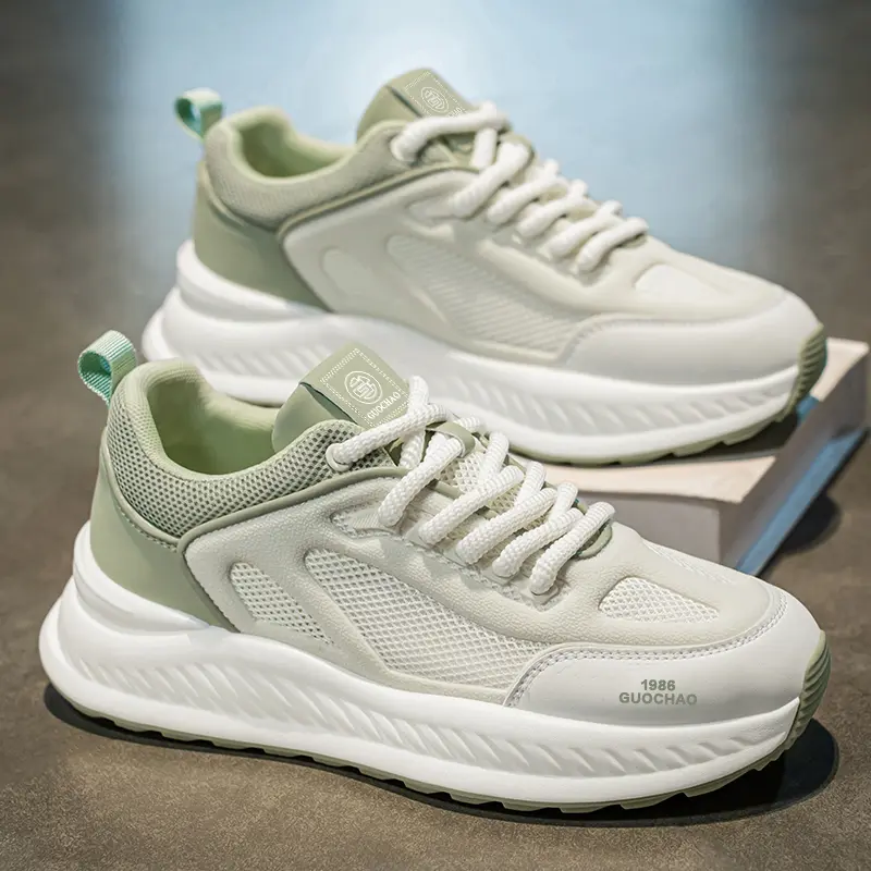 Men's New Spring Breathable Hollow Mesh Sneakers, Versatile Height Increasing Running Athletic Trendy Shoes For Teenagers