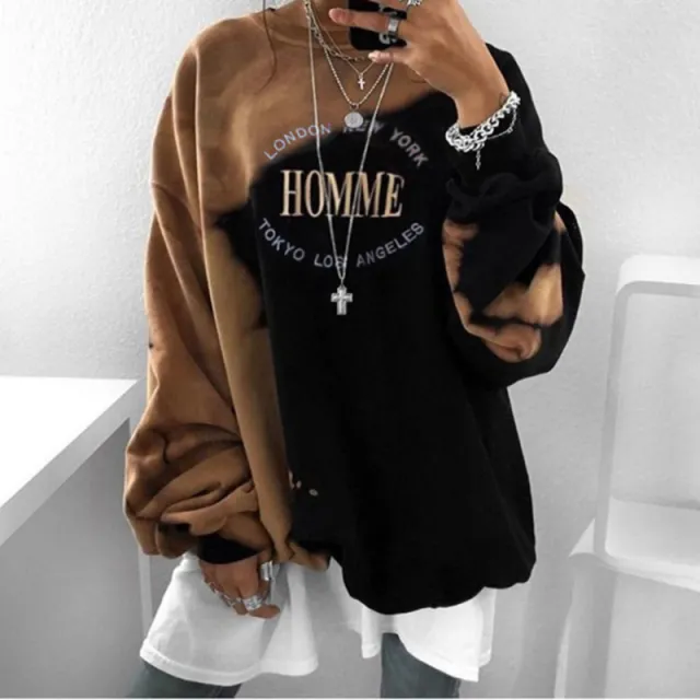 Fashion Ladies Tie Dye Printed Long Sleeve Sweatshirt Brown Letters - Shop at LoveMi