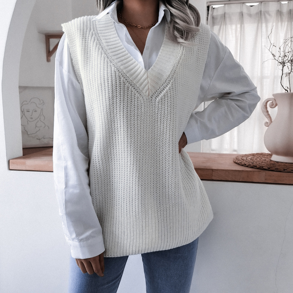 V-neck Casual Loose Knitted Sweater Vest