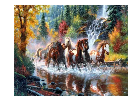 Square Diamond DIY Diamond Painting Cross Stitch Mosaic Full Coverage Embroidery Waterfall And Horse Color - Shop at LoveMi