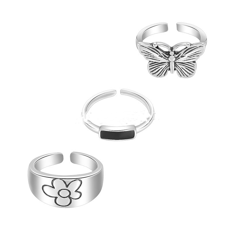 Personalized Simple Silver Chrysanthemum Butterfly Adjustable Ring