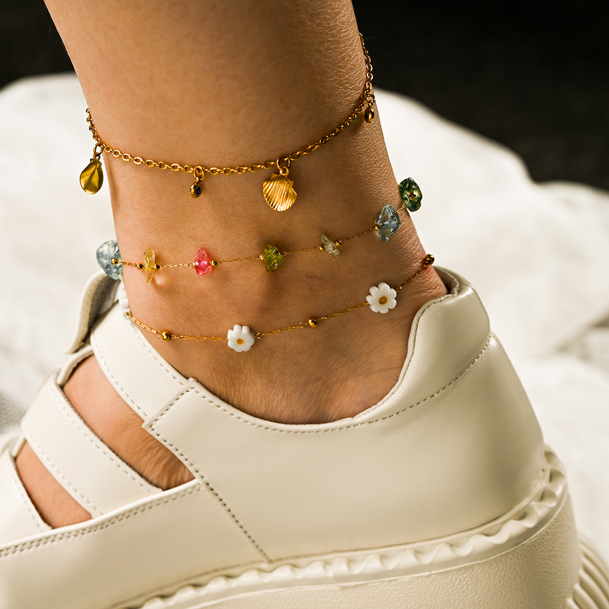 Fashion Trend Irregular Natural Stone Titanium Steel Anklet - Image 6