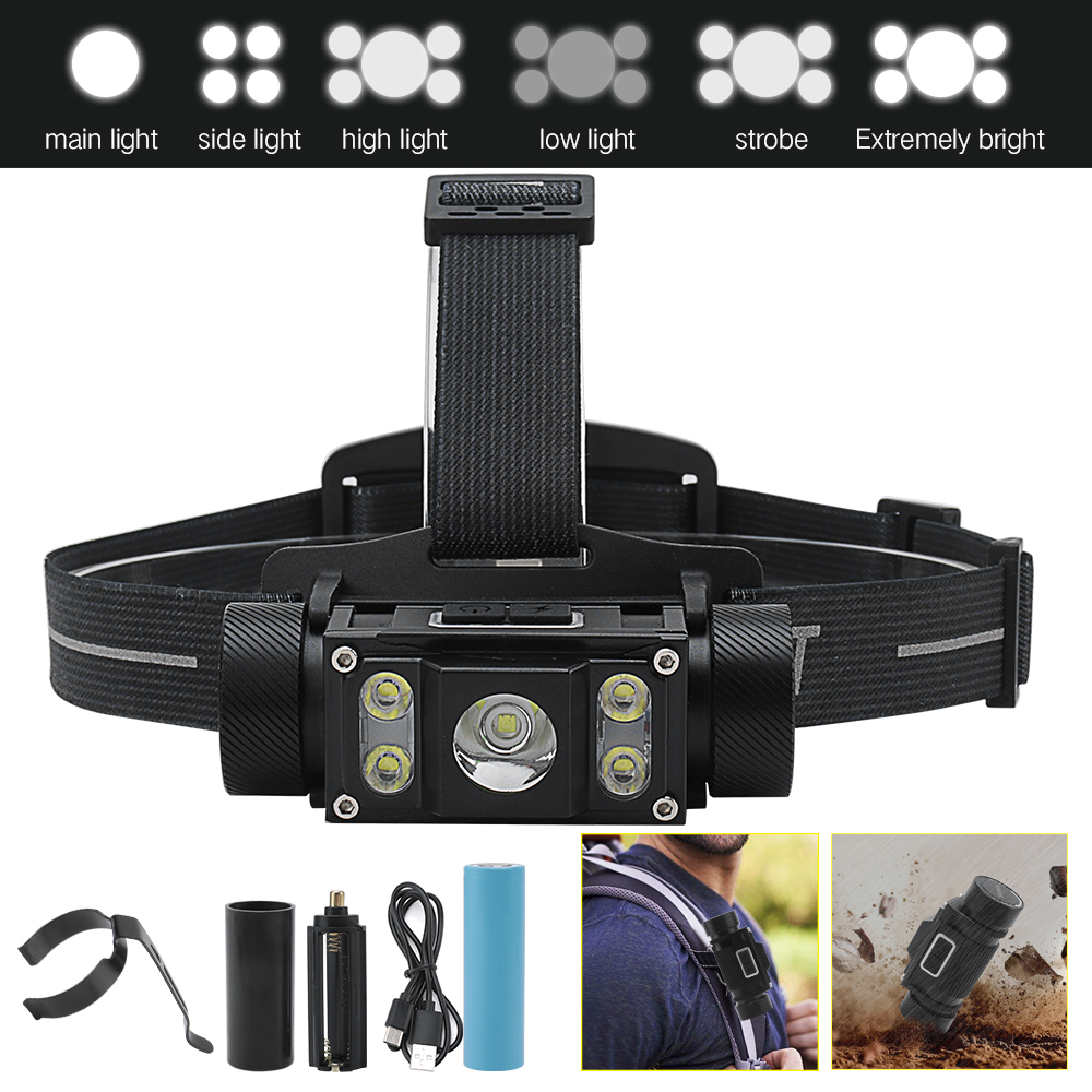 BORUiT LED Headlamp Head Torch USB Rechargeable Headlight Flashlight Lamp Light — image 7