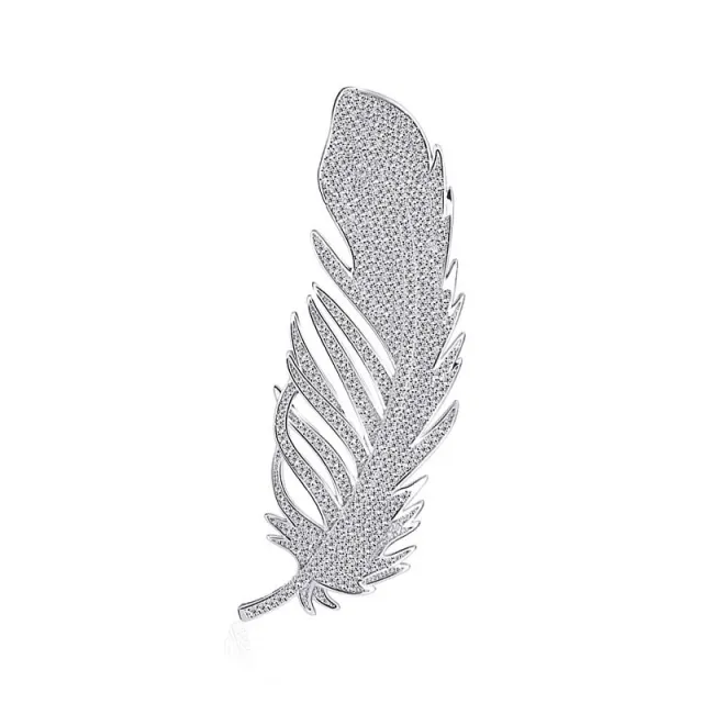 Korean Style Temperament Full Diamond Feather Brooch Female High End Suit Corsage Silver - Shop at LoveMi