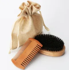 Men's Bristles And Beard Brush Cloth Bag Combination - Brush Comb Linen Bag - View 1