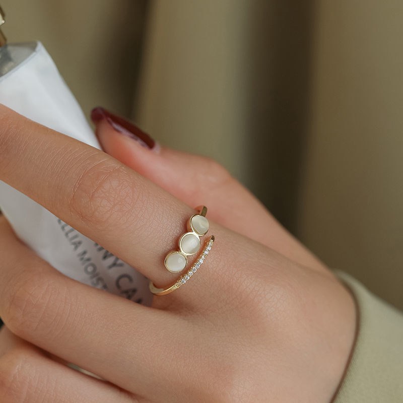 Micro Set Zircon Opal Delicate Women's Index Ring