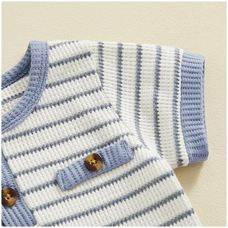 Baby Boy Summer Clothes Button Short Sleeve Romper Bodysuit Shorts Set Infant Soft Waffle Outfit