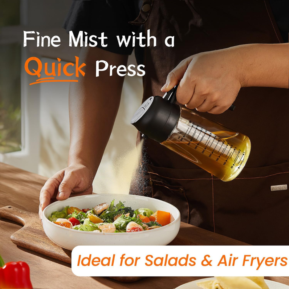 2-in-1 Glass Olive Oil Sprayer & Dispenser 16oz 470ml - Black Cooking Bottle For Air Fryer — foto 3