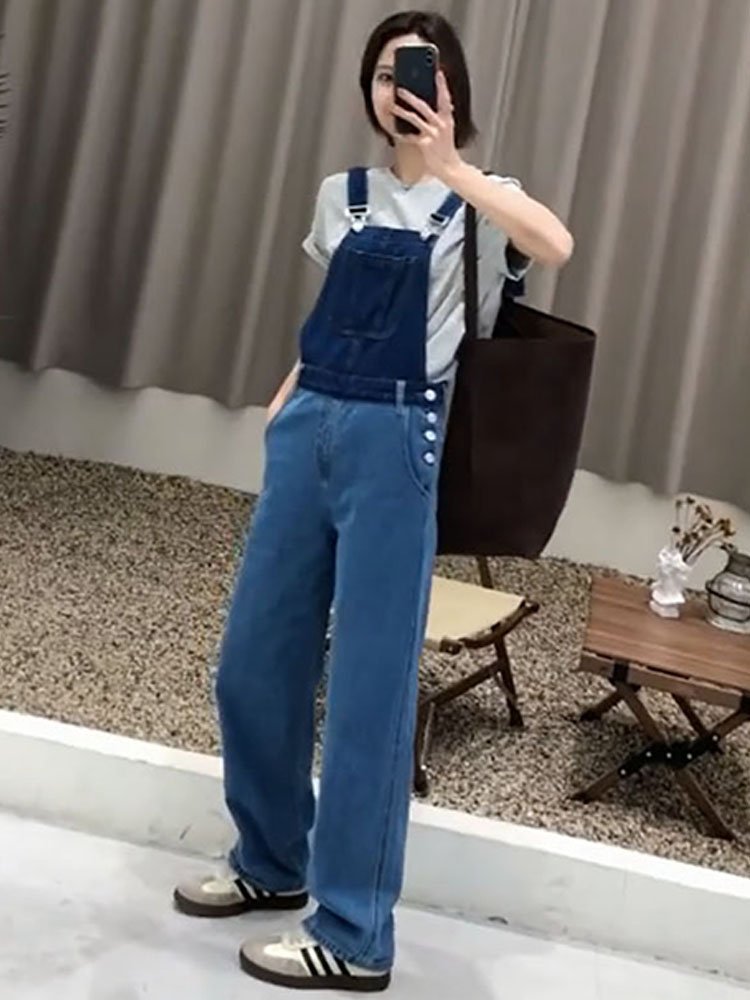 Title 4, Vintage High Waist Denim Strap Pants Female